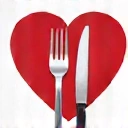 Heart icon with fork and knife for dietary therapy